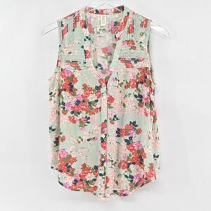 Anthropologie MEADOW RUE‎ Womens Top Size 2 Whimsical Sleeveless Green Floral